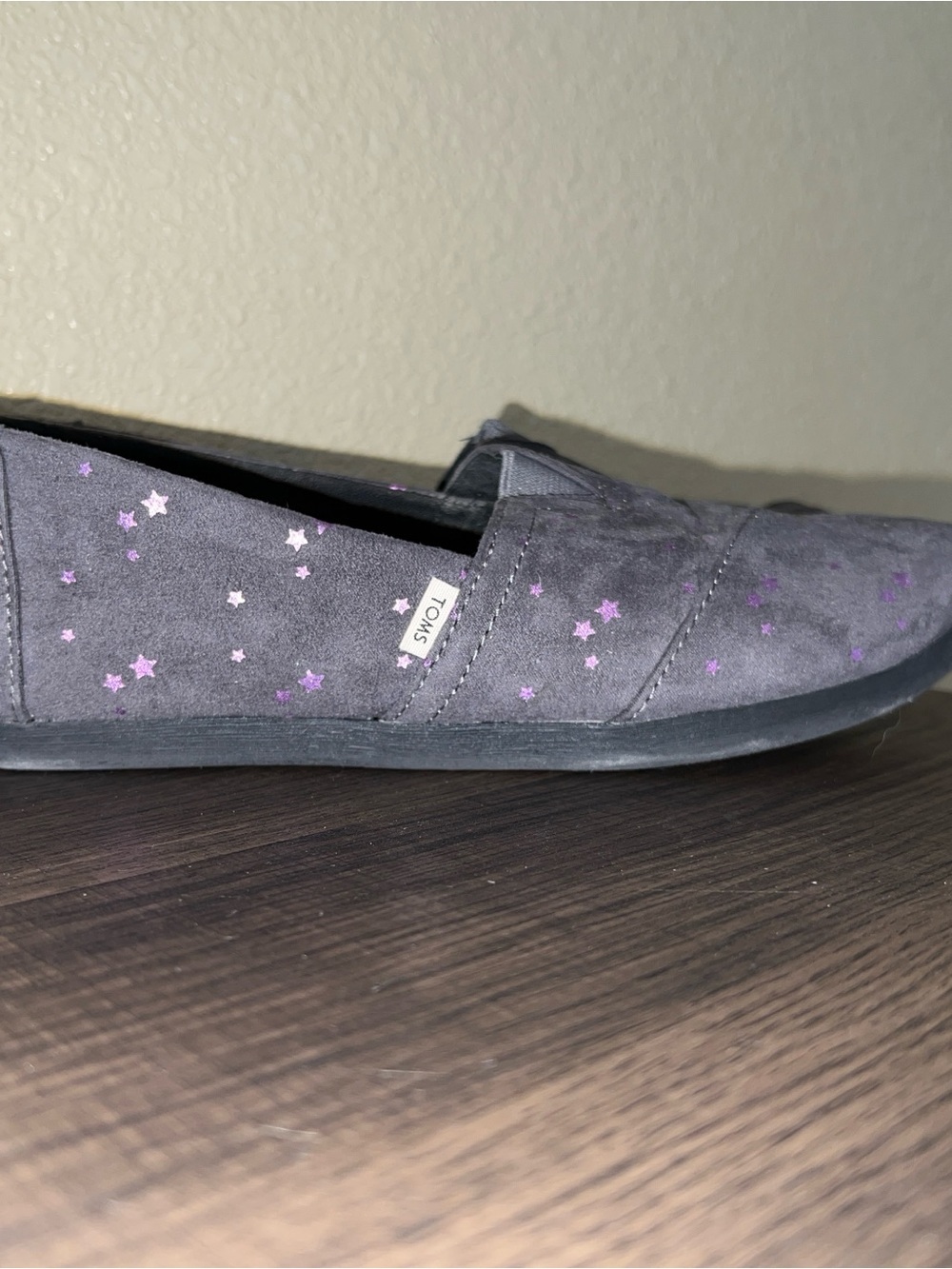 Toms Charcoal Slip-On Flats with Foil Purple Stars